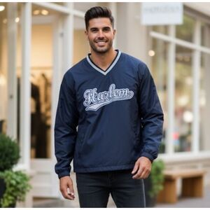 Steve and Barrys Windbreaker Vintage 90s L Navy Harlem Spellout Pullover Lined L